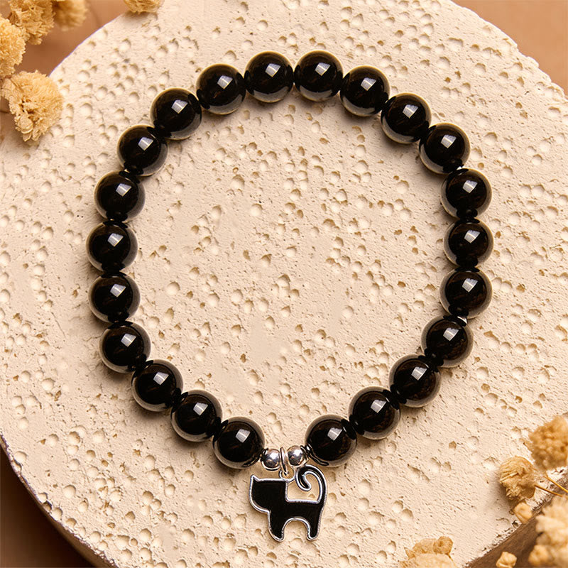 Buddha Stones 925 Sterling Silver Kitten Charm Black Cat Natural Black Onyx Protection Bracelet - image 3