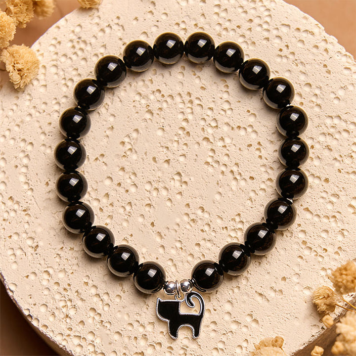 Buddha Stones 925 Sterling Silver Kitten Charm Black Cat Natural Black Onyx Protection Bracelet - image 3
