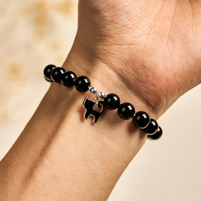 Buddha Stones 925 Sterling Silver Kitten Charm Black Cat Natural Black Onyx Protection Bracelet - image 5