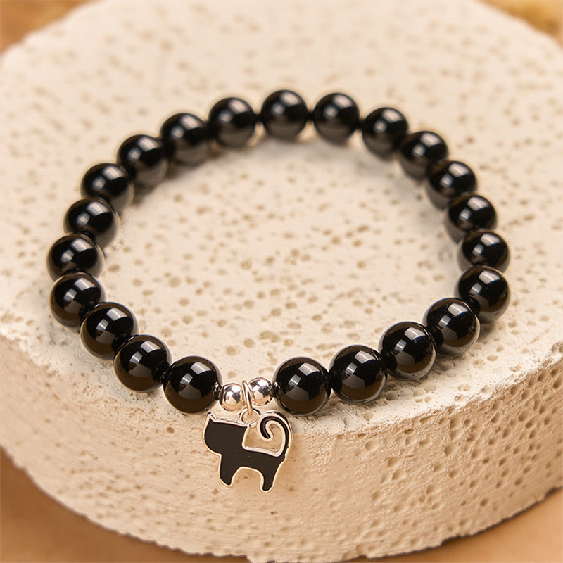 Buddha Stones 925 Sterling Silver Kitten Charm Black Cat Natural Black Onyx Protection Bracelet - image 4