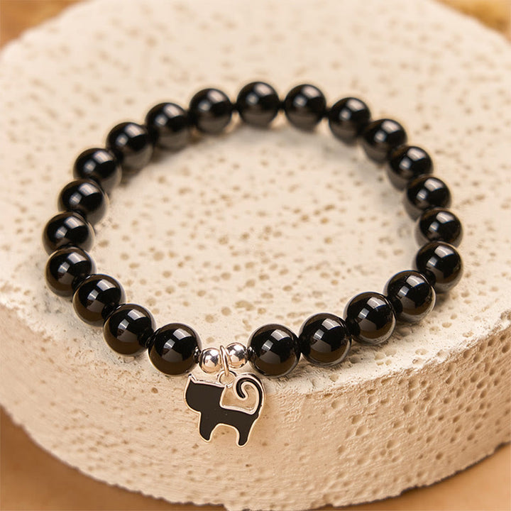 Buddha Stones 925 Sterling Silver Kitten Charm Black Cat Natural Black Onyx Protection Bracelet - image 4