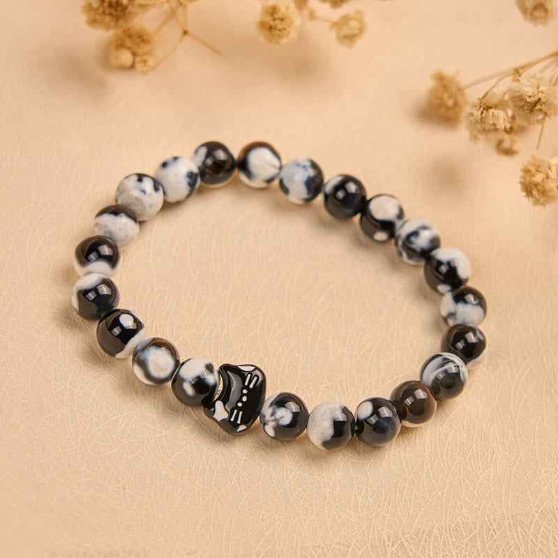 Buddha Stones Black and White Cat Fire Agate Confidence Bracelet - image 2