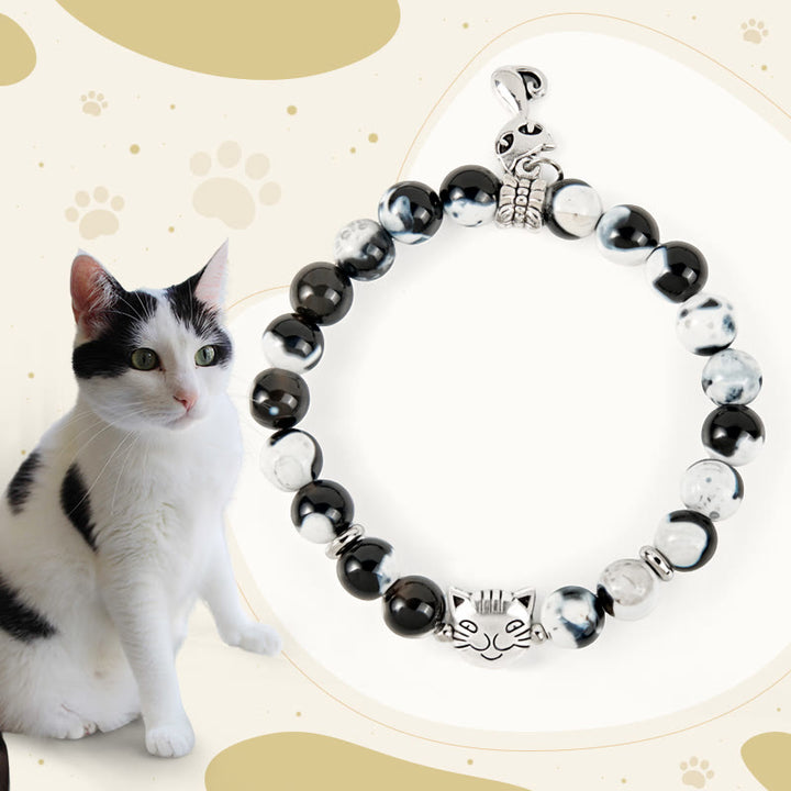 Buddha Stones Black and White Cat Fire Agate Bead Love Bracelet - Black and White Cat(Wrist Circumference 15-16cm) - image 1