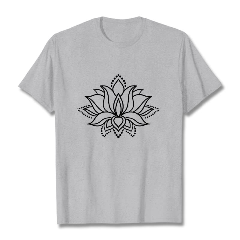 Buddha Stones Lotus Flower Pattern Simple Design Cotton Tee T-Shirt - LightGrey - 2XL - image 20