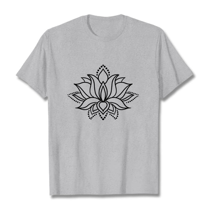 Buddha Stones Lotus Flower Pattern Simple Design Cotton Tee T-Shirt - LightGrey - 2XL - image 20