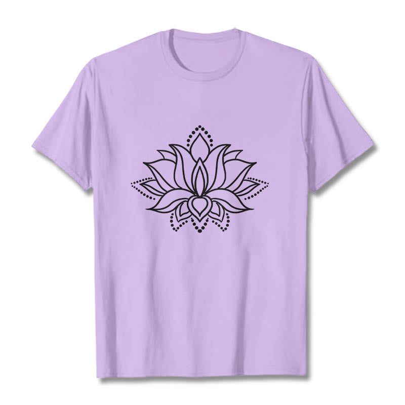 Buddha Stones Lotus Flower Pattern Simple Design Cotton Tee T-Shirt - Plum - 2XL - image 17
