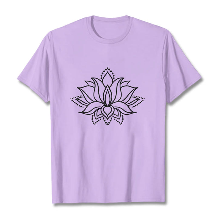 Buddha Stones Lotus Flower Pattern Simple Design Cotton Tee T-Shirt - Plum - 2XL - image 17
