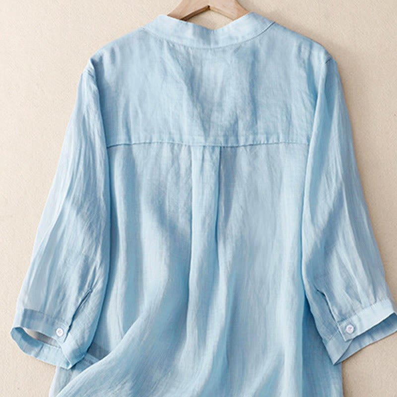 Buddha Stones Casual Plain Women's V-Neck Design Three Quarter Sleeve Cotton Viscose Shirt - image 3