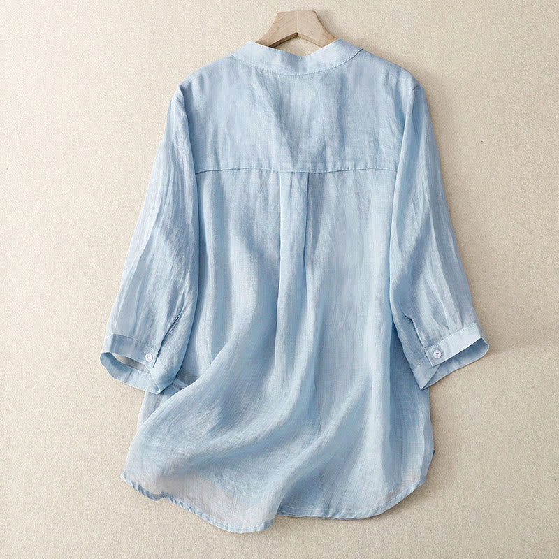 Buddha Stones Casual Plain Women's V-Neck Design Three Quarter Sleeve Cotton Viscose Shirt - image 1