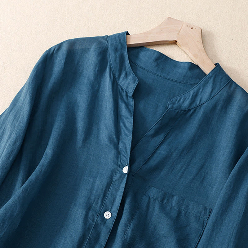 Buddha Stones Casual Plain Women's V-Neck Design Three Quarter Sleeve Cotton Viscose Shirt - image 14