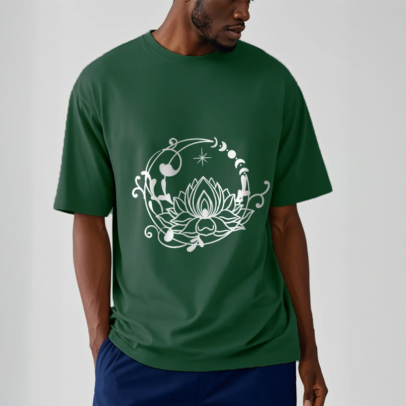 Buddha Stones Simple Design Lotus Flower Moon Flowing Vines Pattern Cotton Tee T-shirt - image 2