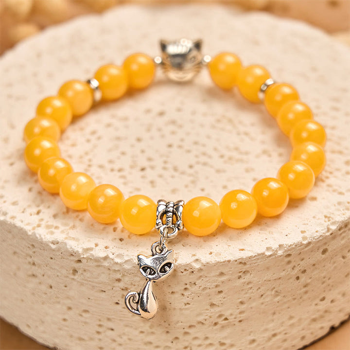 Buddha Stones Orange Tabby Cat Yellow Chalcedony Positivity Bracelet - image 2