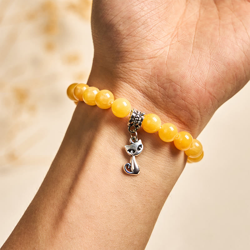 Buddha Stones Orange Tabby Cat Yellow Chalcedony Positivity Bracelet - image 5