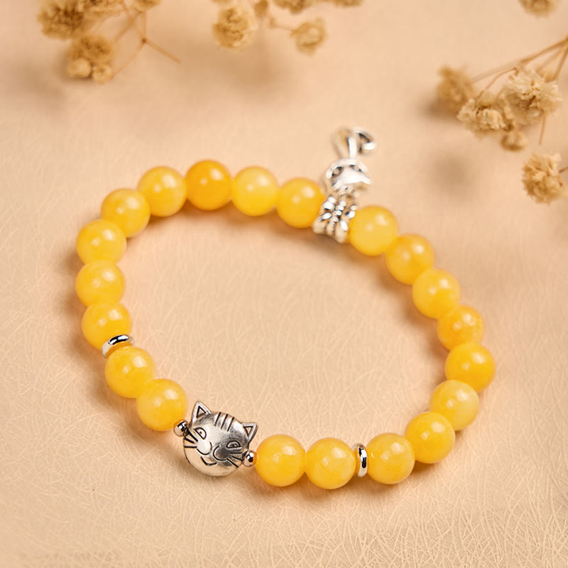 Buddha Stones Orange Tabby Cat Yellow Chalcedony Positivity Bracelet - image 4