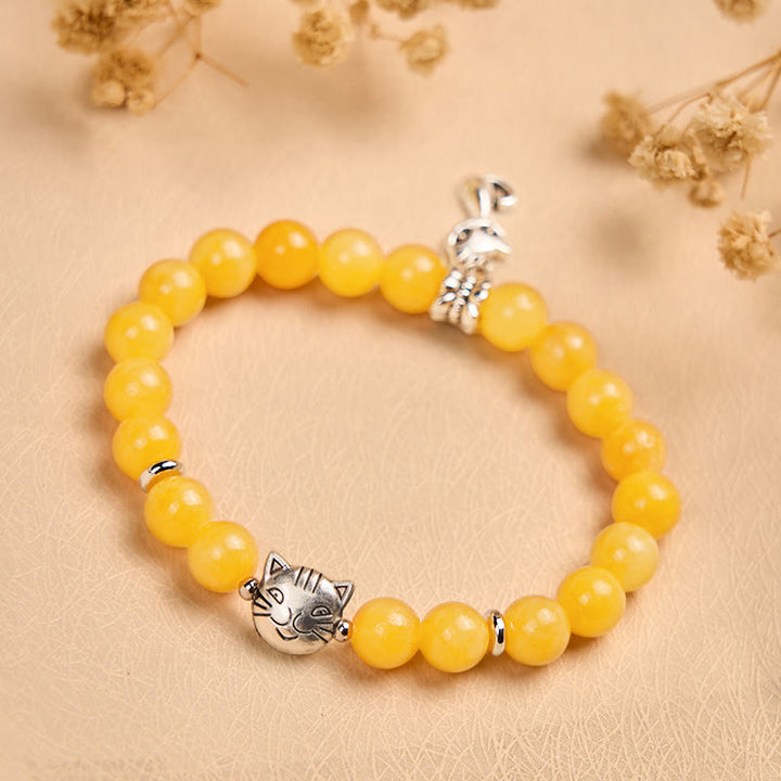 Buddha Stones Orange Tabby Cat Yellow Chalcedony Positivity Bracelet - image 4