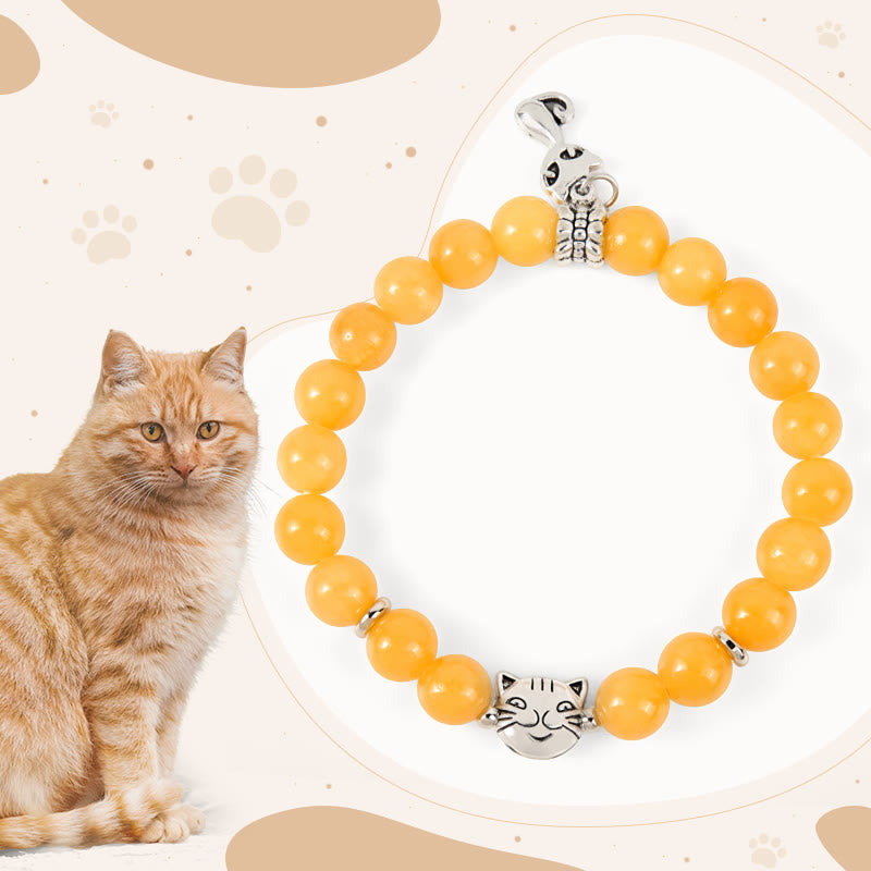 Buddha Stones Orange Tabby Cat Yellow Chalcedony Positivity Bracelet - Orange Tabby Cat(Wrist Circumference 15-16cm) - image 1