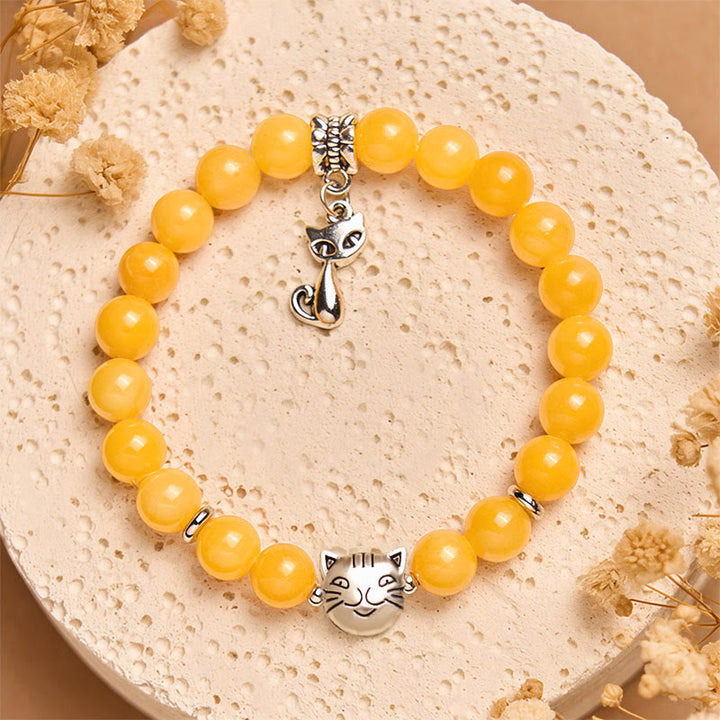 Buddha Stones Orange Tabby Cat Yellow Chalcedony Positivity Bracelet - image 3