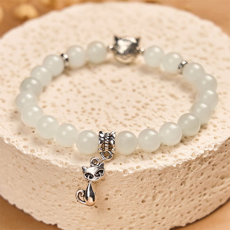 Buddha Stones White Cat White Jade Luck Blessing Bracelet - image 3