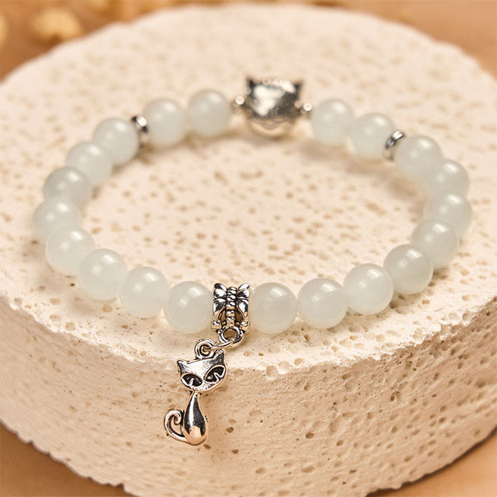 Buddha Stones White Cat White Jade Luck Blessing Bracelet - image 3