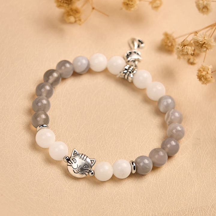 Buddha Stones Ragdoll Cat Gray Striped Agate Chalcedony Support Bracelet - image 4