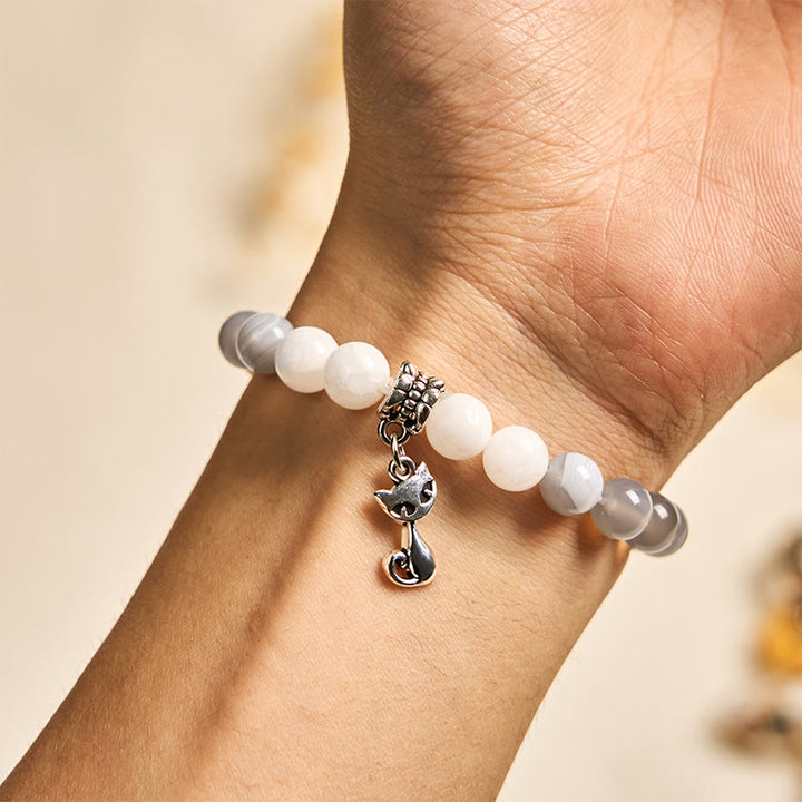 Buddha Stones Ragdoll Cat Gray Striped Agate Chalcedony Support Bracelet - image 5