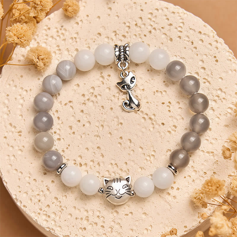 Buddha Stones Ragdoll Cat Gray Striped Agate Chalcedony Support Bracelet - image 2