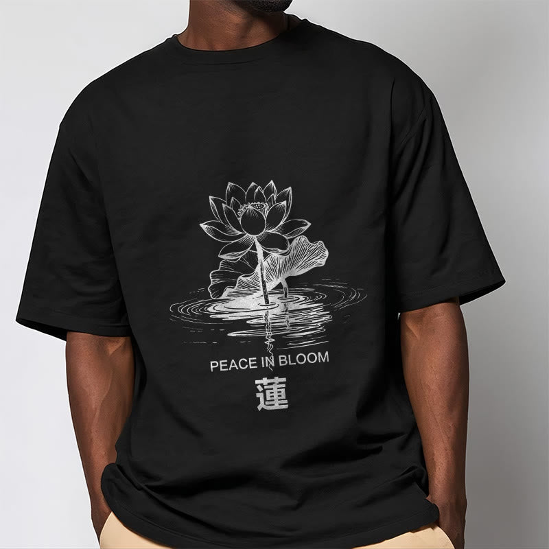 Buddha Stones Lotus Flower Lotus Leaf Ripple Pattern Tee Cotton T-shirt - image 2