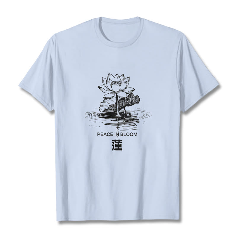 Buddha Stones Lotus Flower Lotus Leaf Ripple Pattern Tee Cotton T-shirt - LightCyan - 2XL - image 19