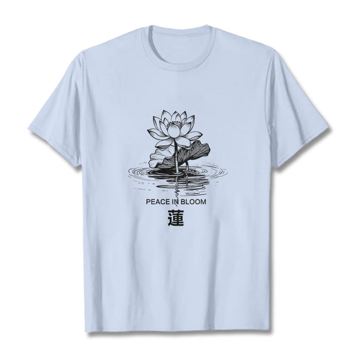Buddha Stones Lotus Flower Lotus Leaf Ripple Pattern Tee Cotton T-shirt - LightCyan - 2XL - image 19