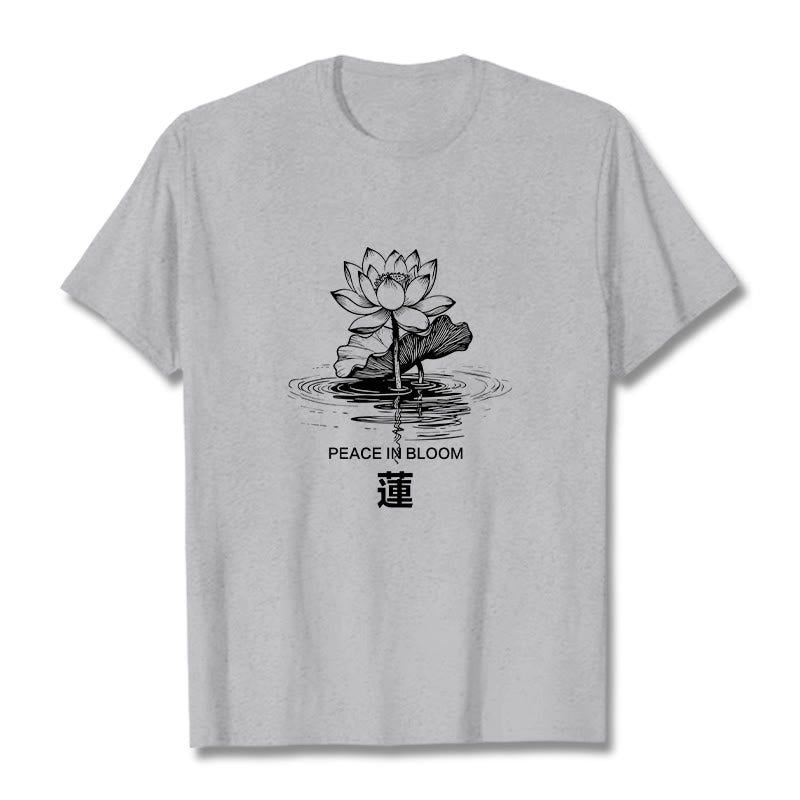 Buddha Stones Lotus Flower Lotus Leaf Ripple Pattern Tee Cotton T-shirt - LightGrey - 2XL - image 20