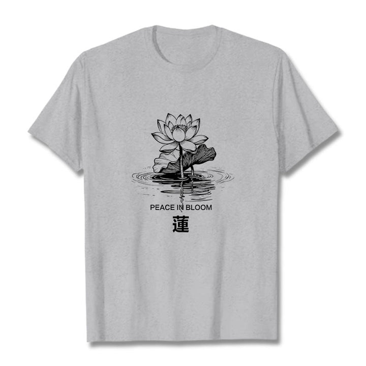 Buddha Stones Lotus Flower Lotus Leaf Ripple Pattern Tee Cotton T-shirt - LightGrey - 2XL - image 20