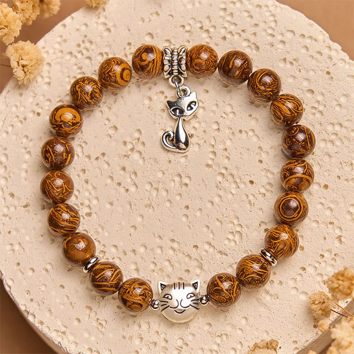 Buddha Stones Natural Stone Kitten Cat Head Protection Bracelet - 15-16cm - image 0