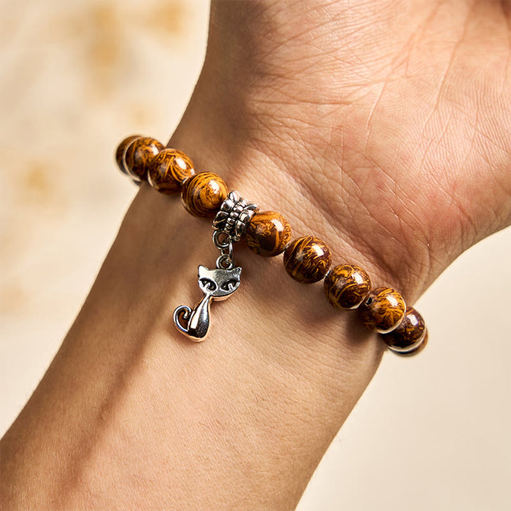 Buddha Stones Natural Stone Kitten Cat Head Protection Bracelet - image 3