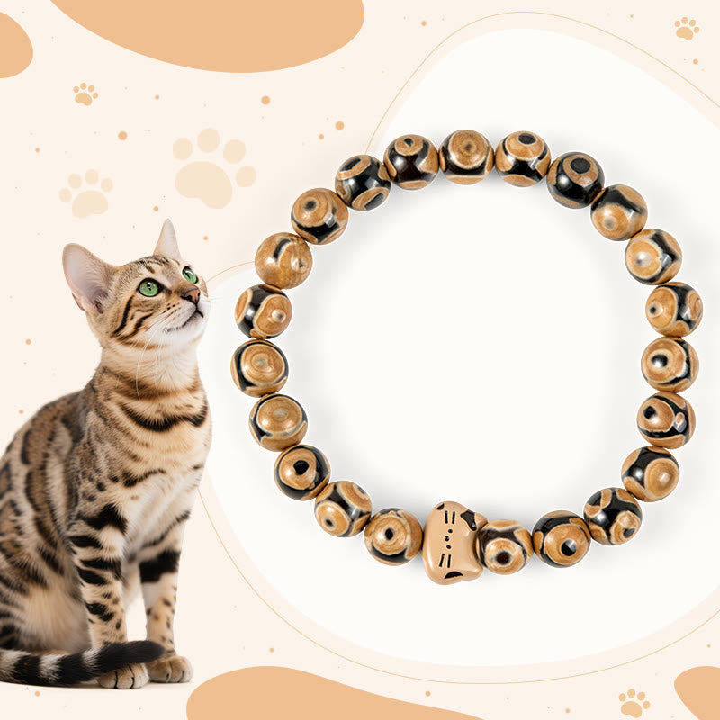 Buddha Stones Bengal Cat Natural Agate Stone Kitten Head Graceful Bracelet - Bengal Cat(Wrist Circumference 15-16cm) - image 1