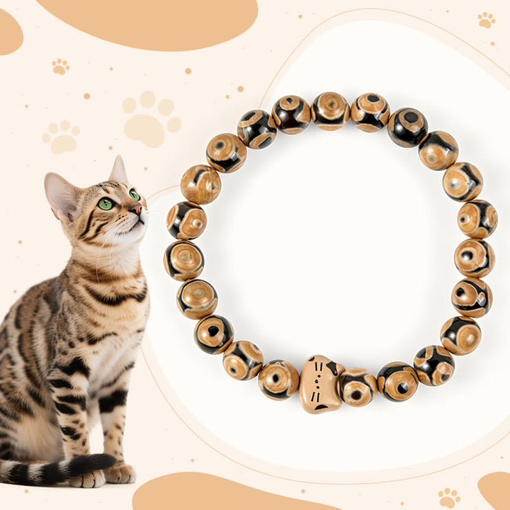 Buddha Stones Bengal Cat Natural Agate Stone Kitten Head Graceful Bracelet - Bengal Cat(Wrist Circumference 15-16cm) - image 1
