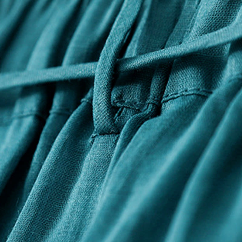 Buddha Stones Simple Design Drawstring Cotton Women's Wide Leg Pants With Pockets - image 4