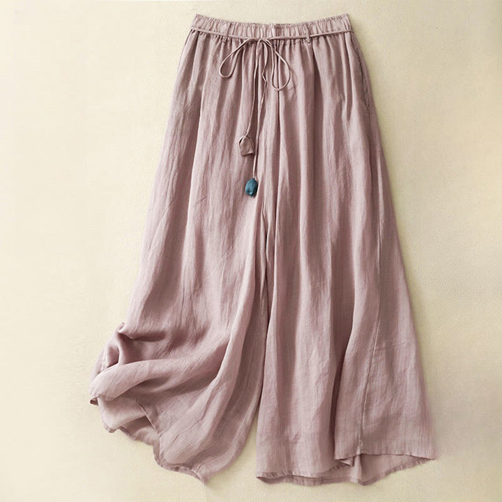 Buddha Stones Simple Design Drawstring Cotton Women's Wide Leg Pants With Pockets - PaleVioletRed - US8-10，UK/AU12-14，EU40-42 (2XL) - image 9