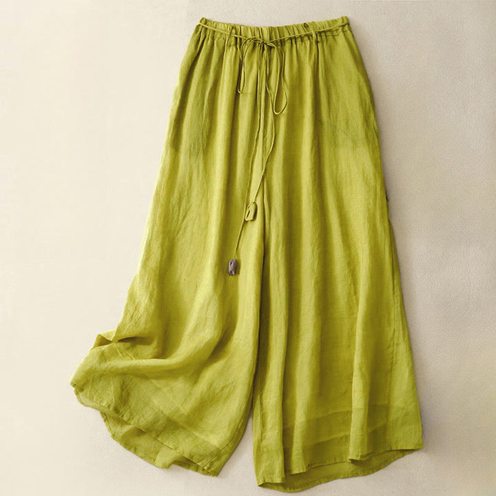 Buddha Stones Simple Design Drawstring Cotton Women's Wide Leg Pants With Pockets - Yellow - US8-10，UK/AU12-14，EU40-42 (2XL) - image 18