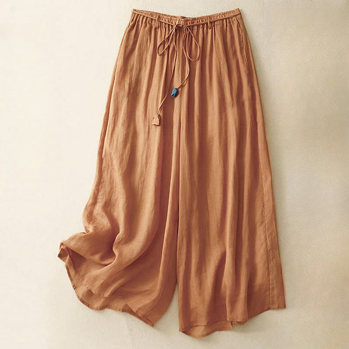 Buddha Stones Simple Design Drawstring Cotton Women's Wide Leg Pants With Pockets - DarkOrange - US8-10，UK/AU12-14，EU40-42 (2XL) - image 23