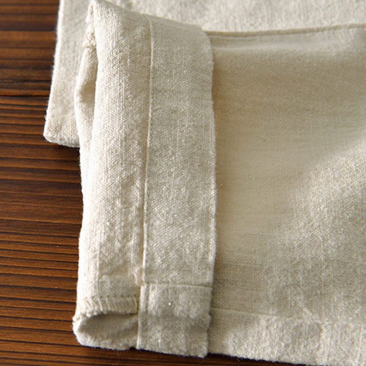 Buddha Stones Casual Solid Color Simple Design Drawstring Ramie Linen Men's Pants With Pockets - image 3