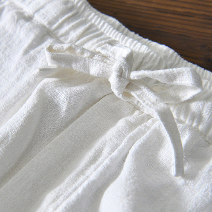 Buddha Stones Casual Solid Color Simple Design Drawstring Ramie Linen Men's Pants With Pockets - image 7