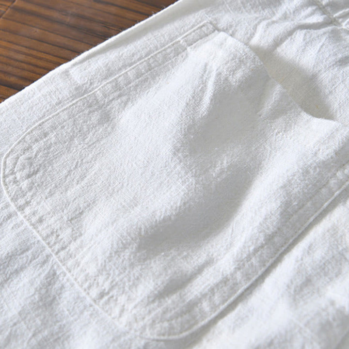 Buddha Stones Casual Solid Color Simple Design Drawstring Ramie Linen Men's Pants With Pockets - image 8