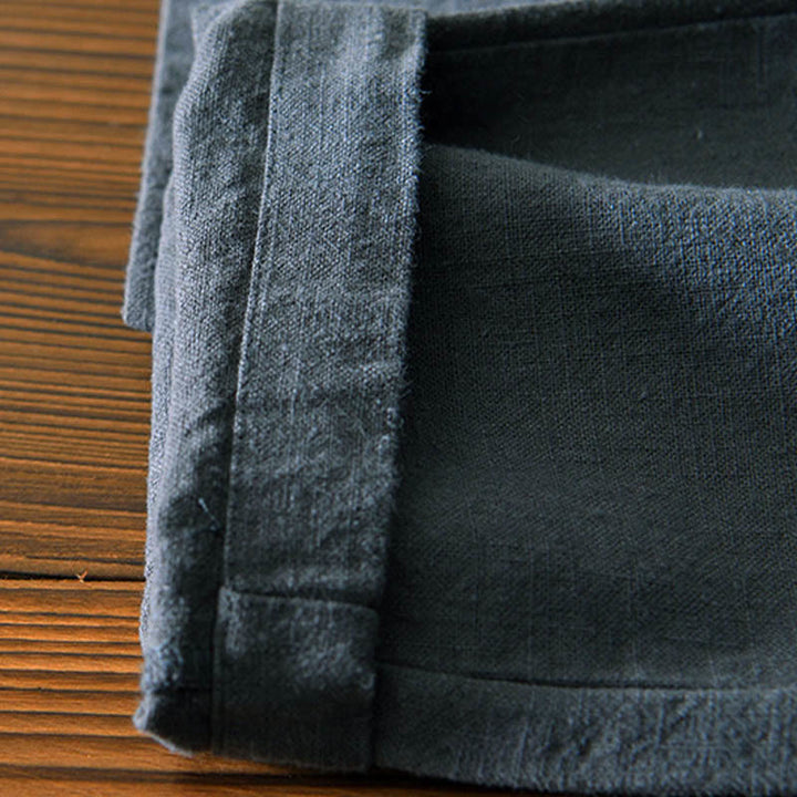 Buddha Stones Casual Solid Color Simple Design Drawstring Ramie Linen Men's Pants With Pockets - image 12