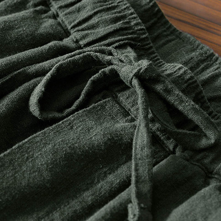 Buddha Stones Casual Solid Color Simple Design Drawstring Ramie Linen Men's Pants With Pockets - image 27