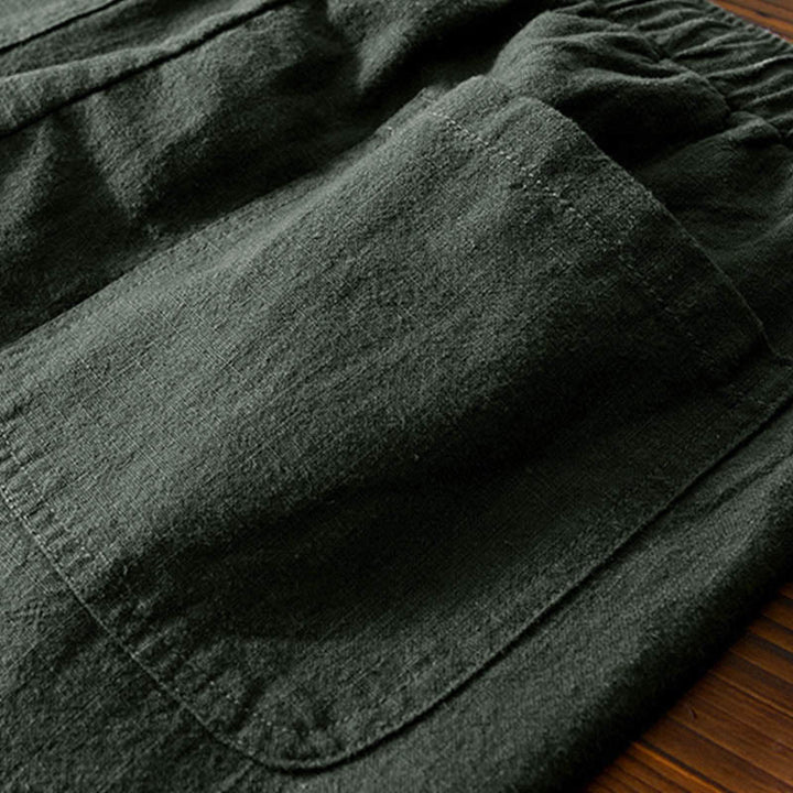 Buddha Stones Casual Solid Color Simple Design Drawstring Ramie Linen Men's Pants With Pockets - image 24
