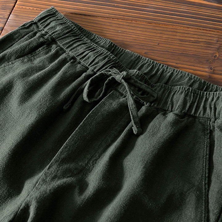 Buddha Stones Casual Solid Color Simple Design Drawstring Ramie Linen Men's Pants With Pockets - image 23