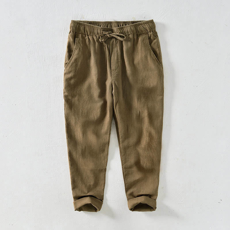 Buddha Stones Casual Solid Color Simple Design Drawstring Ramie Linen Men's Pants With Pockets - Goldenrod - US/UK/AU44，EU54 (4XL) - image 29