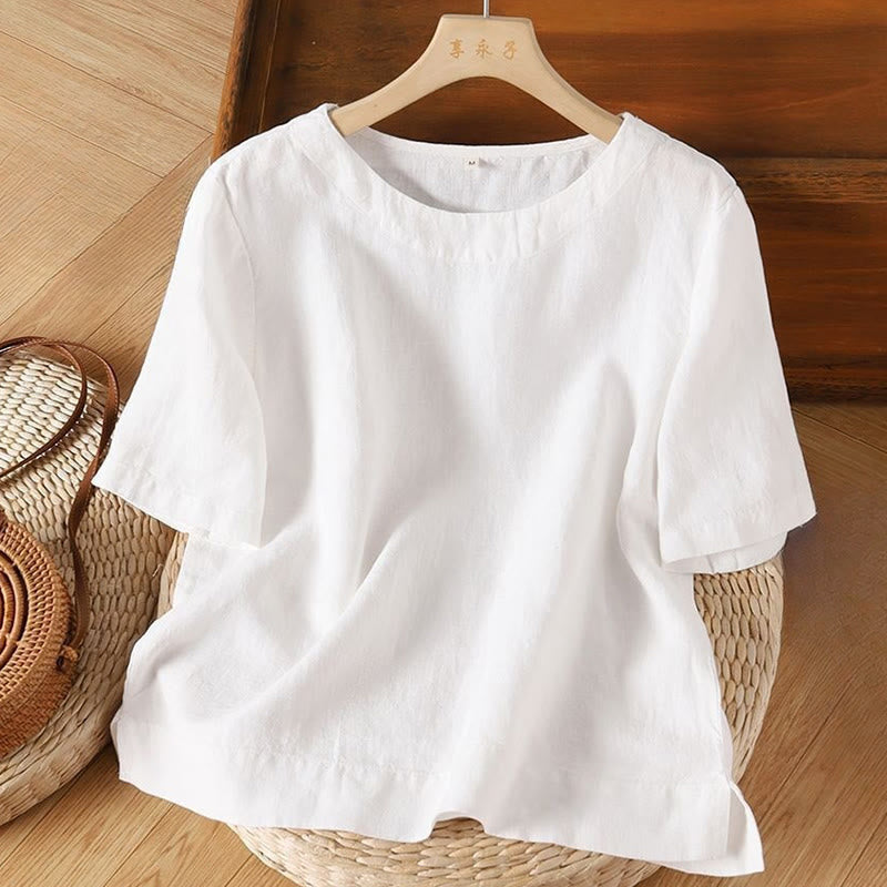 Buddha Stones Simple Plain Short Sleeve Crew Neck Side Slit Cotton Women's T-Shirt - White - US8-10，UK/AU12-14，EU40-42 (3XL) - image 4