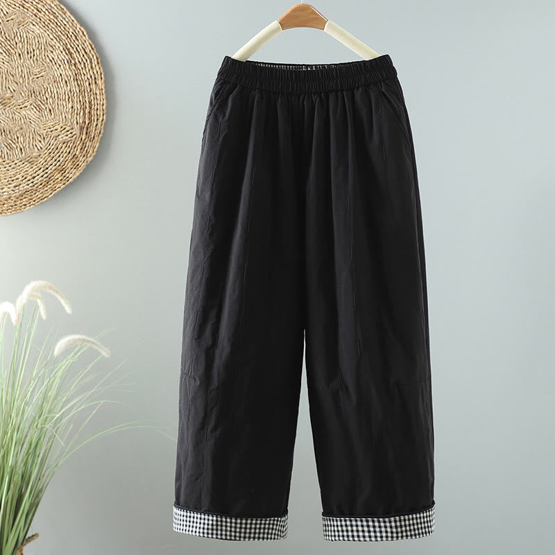 Buddha Stones Winter Plain Women's Harem Cotton Ankle-Length Pants With Pockets - Black - US8-10，UK/AU12-14，EU40-42 (2XL) - image 0