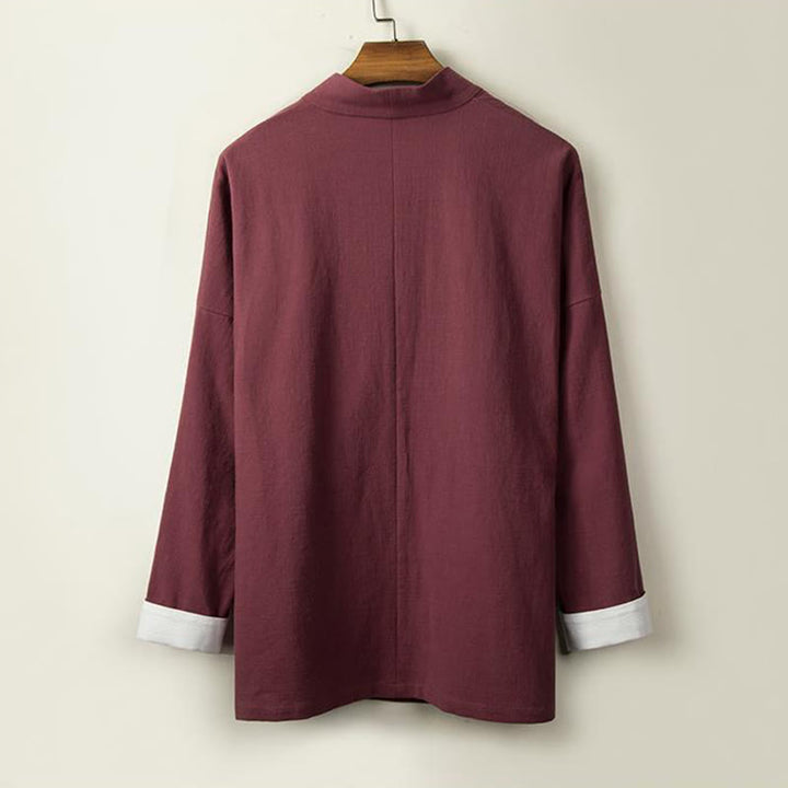 Buddha Stones Chinese Frog-Buttons Long Sleeve Design Open Front Jacket Men's Cotton Linen Kimono - image 5